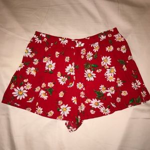 Red daisy print shorts